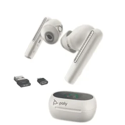 Plantronics Voyager Free 60+ UC Wireless Noise Cancelling Bluetooth Earbuds, USB-C, UC Certified, White Sand (7Y8G6AA)