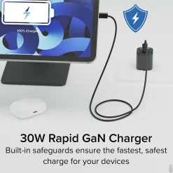 Plugable GaN USB-C Charger Block, 30W, Black (PS-30C1B-3X)