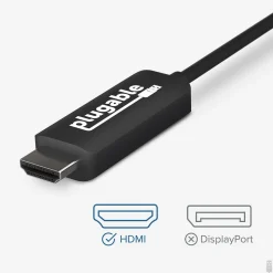 Plugable USB 3.1 Type C to HDMI 2.0 Audio/Video Cable, Male to Male, Black (USBC-HDMI-CABLE)