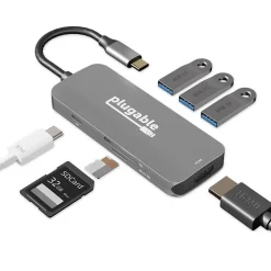 Plugable USB C Hub Multiport Adapter, 7-in-1 Hub, 87W Charging (USBC-7IN1)