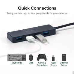 Plugable USB C to USB Adapter Hub, 4 Port USB 3.0 Hub, USB Splitter for Laptop