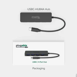 Plugable USB C to USB Adapter Hub, 4 Port USB 3.0 Hub, USB Splitter for Laptop