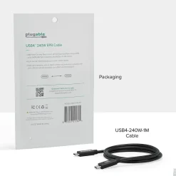 Plugable USB4 EPR 3.3' Cable, 240W, Black (USB4-240W-1M)