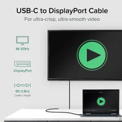 Plugable USBC-DP 6' USB 3.1 Type C to DisplayPort Audio/Video Cable, Black