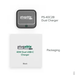 Plugable 40W Dual USB-C Wall Charger, Black (PS-40C2B)