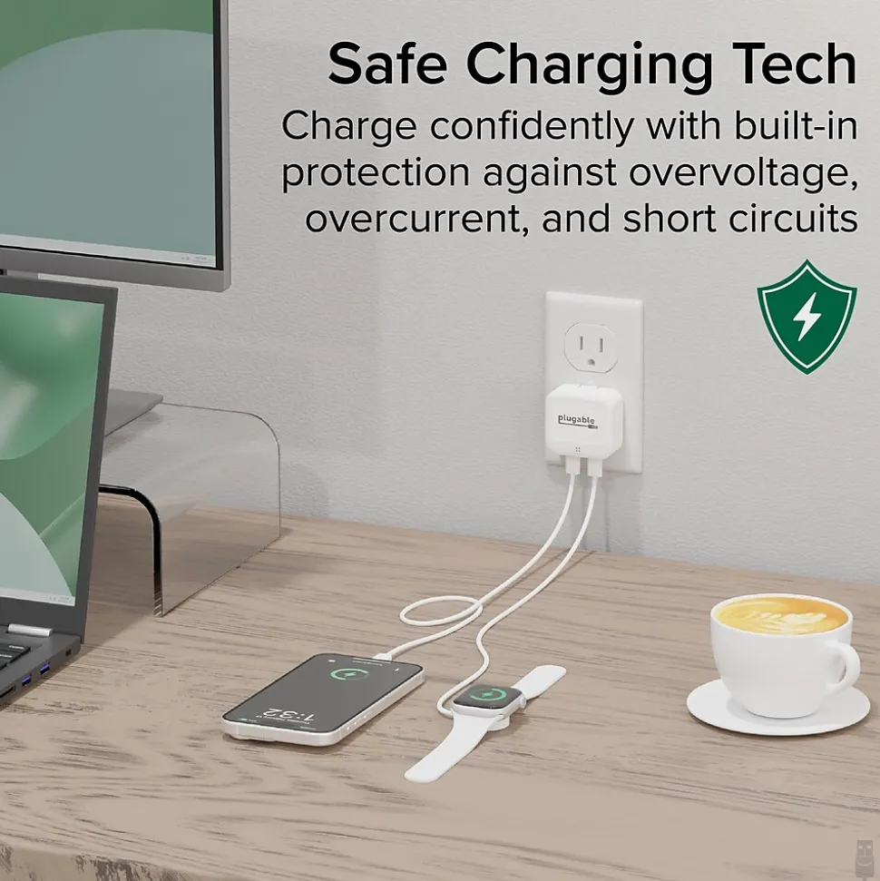 Plugable 40W Dual USB-C Wall Charger, White (PS-40C2W)