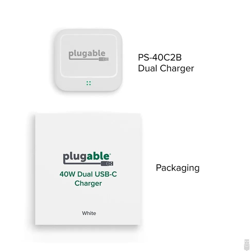 Plugable 40W Dual USB-C Wall Charger, White (PS-40C2W)