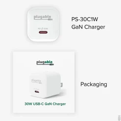 Plugable 30W GaN USB C Charger Block, White (PS-30C1W)