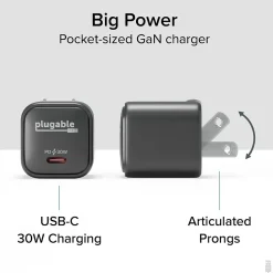 Plugable 30W GaN USB C Charger Block, Black (PS-30C1B)