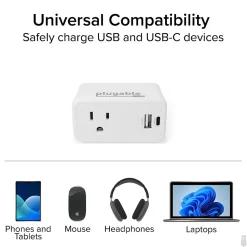 Plugable Wall Outlet Extender with USB-C and USB Charger, White (PS1-CA1)