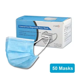 3-ply Disposable Half Face Mask, Adult, Blue, 50/Box (WXDKZ0007E/ET10000/FM-34EE)