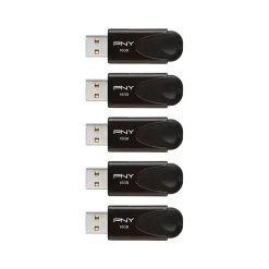 PNY Attache 4 16GB USB 2.0 Type-A Flash Drive, Black, 5/Pack (P-FD16GX5ATT4MC)