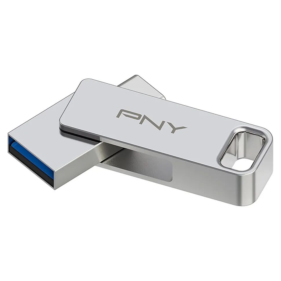 PNY DUO LINK Dual 128GB USB 3.2 Type C Flash Drive, Silver (P-FDI128DULINKT)
