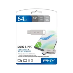 PNY DUO LINK Dual 64GB USB 3.2 Type C Flash Drive, Silver (P-FDI64GDULINKT)