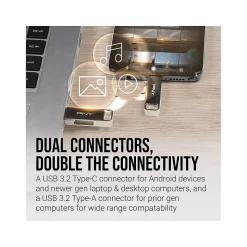 PNY DUO LINK Dual 256GB USB 3.2 Type-C Flash Drive, Silver (P-FDI256DULINKTYC-GE)