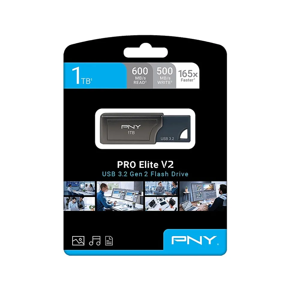 PNY PRO Elite 1TB USB 3.2 Gen 2 Type-A Flash Drive, Gray (P-FD1TBPROV2-GE)