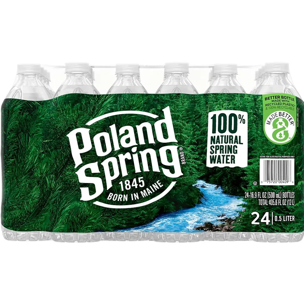Poland Spring 100% Natural Spring Water, Regular Flavor, 16.9 oz., 24/Carton (12119419)
