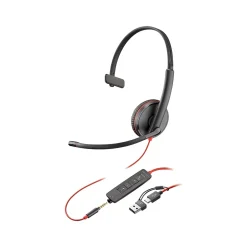 Poly Blackwire 3215 Mono Headset, USB-C/USB-A/3.5mm, UC Certified (8X227AA)
