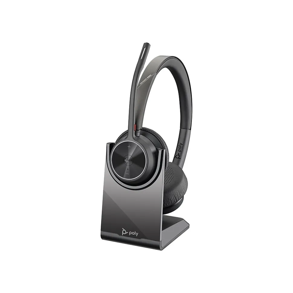 Poly Voyager 4320 MS Bluetooth On Ear Computer Headset, Black and Gray (218476-02)
