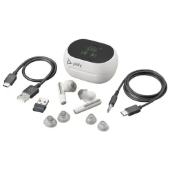 Poly Voyager Free 60+ UC Wireless Noise Cancelling Bluetooth Earbuds, USB-A, MS Certified, White Sand (7Y8G7AA)