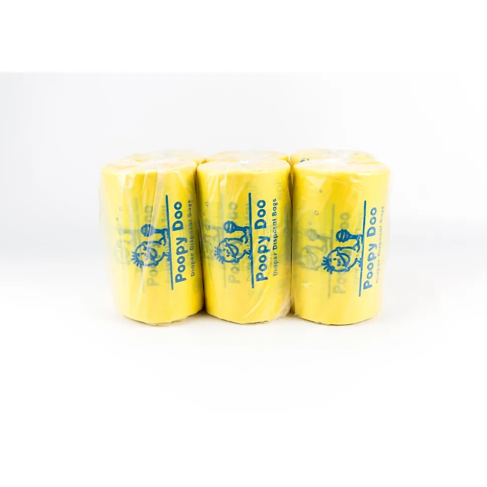 Poopy Doo Diaper Disposal Trash Bags, Yellow, 6 Rolls/Case (PD-6-400)