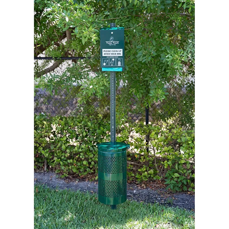 Poopy Pouch 10 Gallon Steel Trash Can Station with Lid, Green (PP-H-Kit)