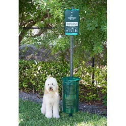 Poopy Pouch 10 Gallon Steel Trash Can Station with Lid, Green (PP-H-Kit)