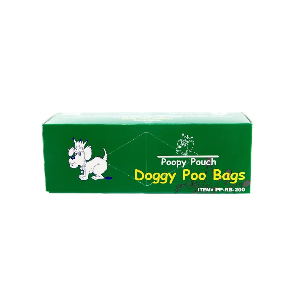 Poopy Pouch Universal 0.75 Gallon Pet Waste Disposal Bag, High Density, Green, 200 Bags/Roll, 10 Rolls/Carton (PP-RB-200)