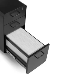 Poppin Black Slim Stow 3-Drawer Vertical File Cabinet, Black (104666)