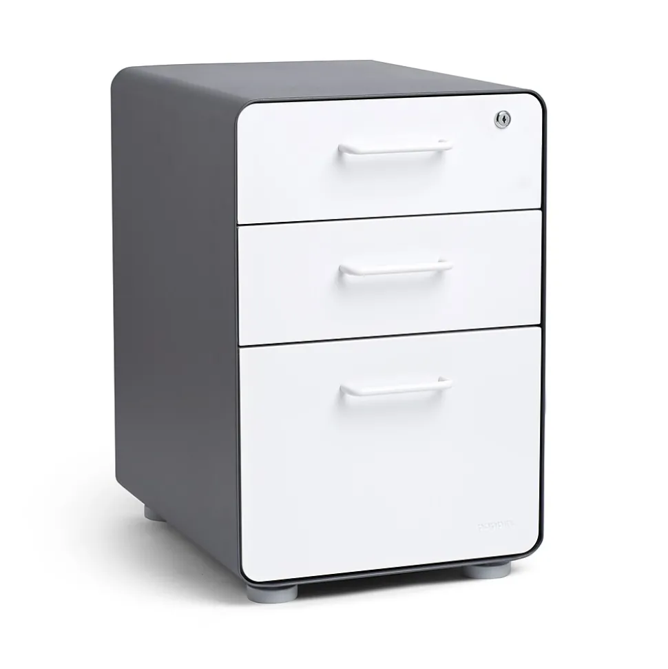 Poppin, 3-Drawer File Cabinet, Charcoal + White (103539)