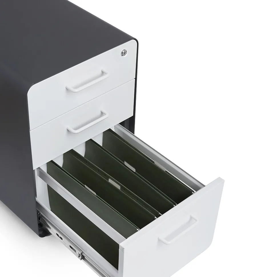 Poppin, 3-Drawer File Cabinet, Charcoal + White (103539)