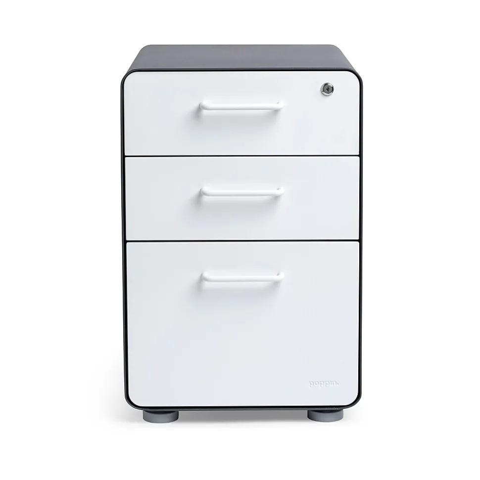 Poppin, 3-Drawer File Cabinet, Charcoal + White (103539)