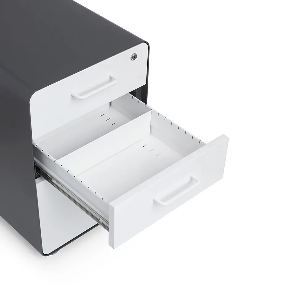 Poppin, 3-Drawer File Cabinet, Charcoal + White (103539)
