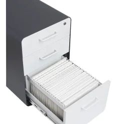 Poppin Stow 3-Drawer File Cabinet, Rolling Cabinet with Casters, Letter/Legal, Charcoal/White, 20