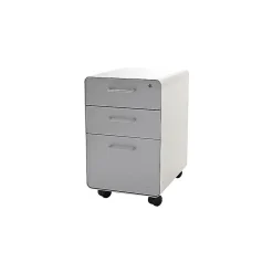 Poppin Stow 3-Drawer Mobile Vertical File Cabinet, Letter/Legal Size, Lockable, 24"H x 15.75"W x 20"D, White/Light Gray (101251)