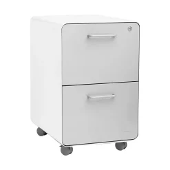 Poppin Stow 2-Drawer Mobile Vertical File Cabinet, Letter/Legal Size, Lockable, 25"H x 15.75"W x 20"D, White and Gray (102257)