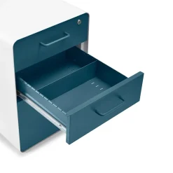 Poppin Stow 3-Drawer Vertical Locking File Cabinet, White & Slate Blue, 16
