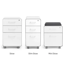 Poppin Stow 3-Drawer Vertical Locking File Cabinet, White & Slate Blue, 16