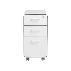 Poppin The Sort-It-Out 3-Drawer Mobile Vertical File Cabinet, Letter/Legal Size, Lockable, 25"H x 12.5"W x 20"D, White (104742)