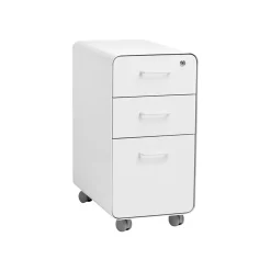 Poppin The Sort-It-Out 3-Drawer Mobile Vertical File Cabinet, Letter/Legal Size, Lockable, 25"H x 12.5"W x 20"D, White (104742)