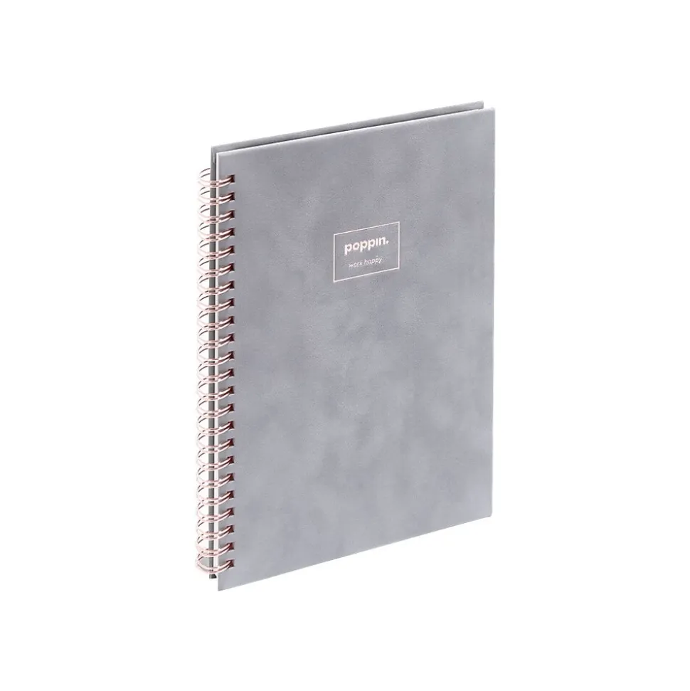 Poppin Velvet Professional Notebooks, 6" x 8.25", Dotted, 40 Sheets, Gray/Silver (106163)