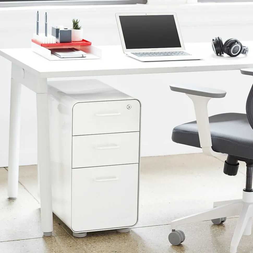 Poppin White + Light Gray Slim Stow 3-Drawer vertical File Cabinet, Light Gray (104668)