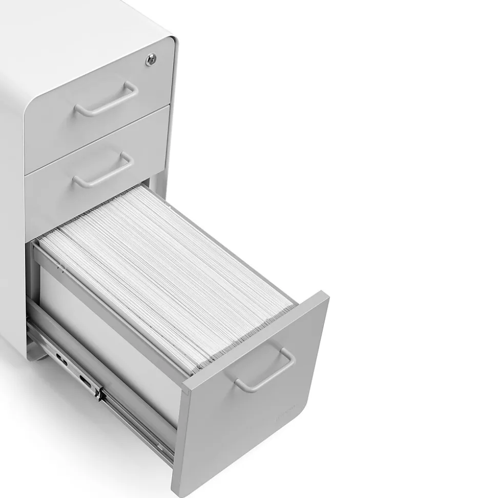 Poppin White + Light Gray Slim Stow 3-Drawer vertical File Cabinet, Light Gray (104668)