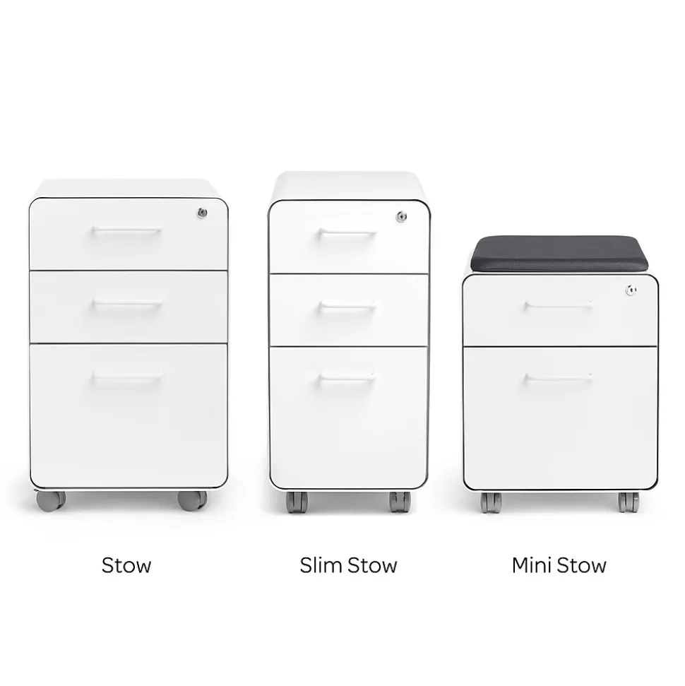 Poppin White + Light Gray Slim Stow 3-Drawer vertical File Cabinet, Light Gray (104668)