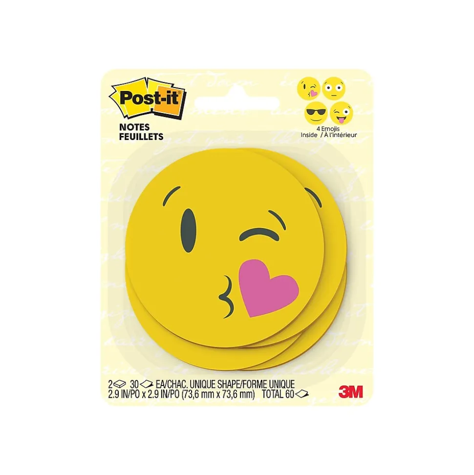 Post-it Emoji designs Super Sticky Printed Notes, 3" x 3", Yellow, 30 Sheets/Pad, 2 Pads/Pack (BC-2030-EMOJI)