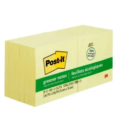 Post-it Greener Recycled Notes, 3" x 3", Canary Collection, 100 Sheet/Pad, 12 Pads/Pack (654-RP-YW)