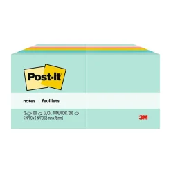Post-it Notes, 3" x 3", Beachside Café Collection, 100 Sheet/Pad, 12 Pads/Pack (654AST)