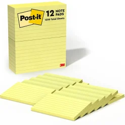 Post-it Notes, 3" x 5", Canary Collection, Lined, 100 Sheet/Pad, 12 Pads/Pack (635YW)
