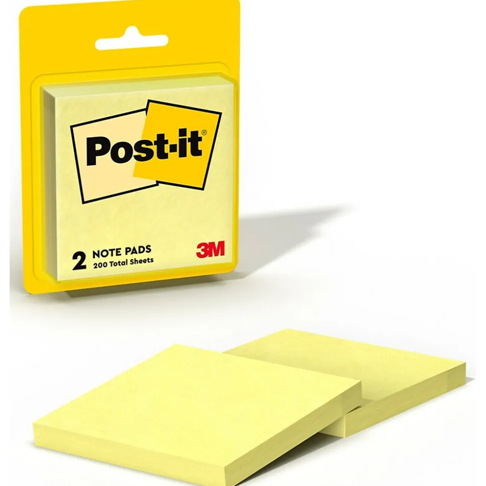 Post-it Notes, 3" x 3", Canary Collection, Lined, 100 Sheet/Pad, 2 Pads/Pack (630PK2)