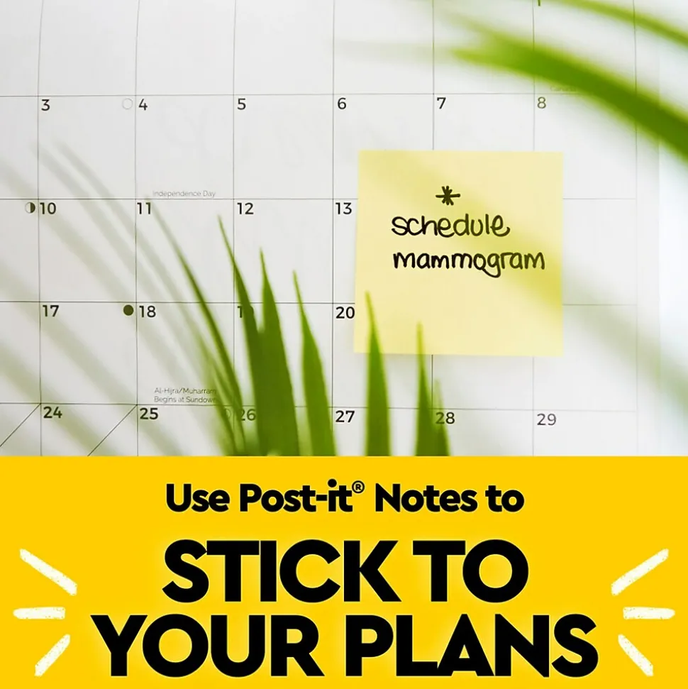 Post-it Notes, 3" x 3", Canary Collection, Lined, 100 Sheet/Pad, 2 Pads/Pack (630PK2)